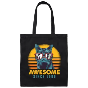 1989 Birthday Gift, Cat Lover Gift, Awesome Since 1989, Retro Cat Gift Canvas Tote Bag