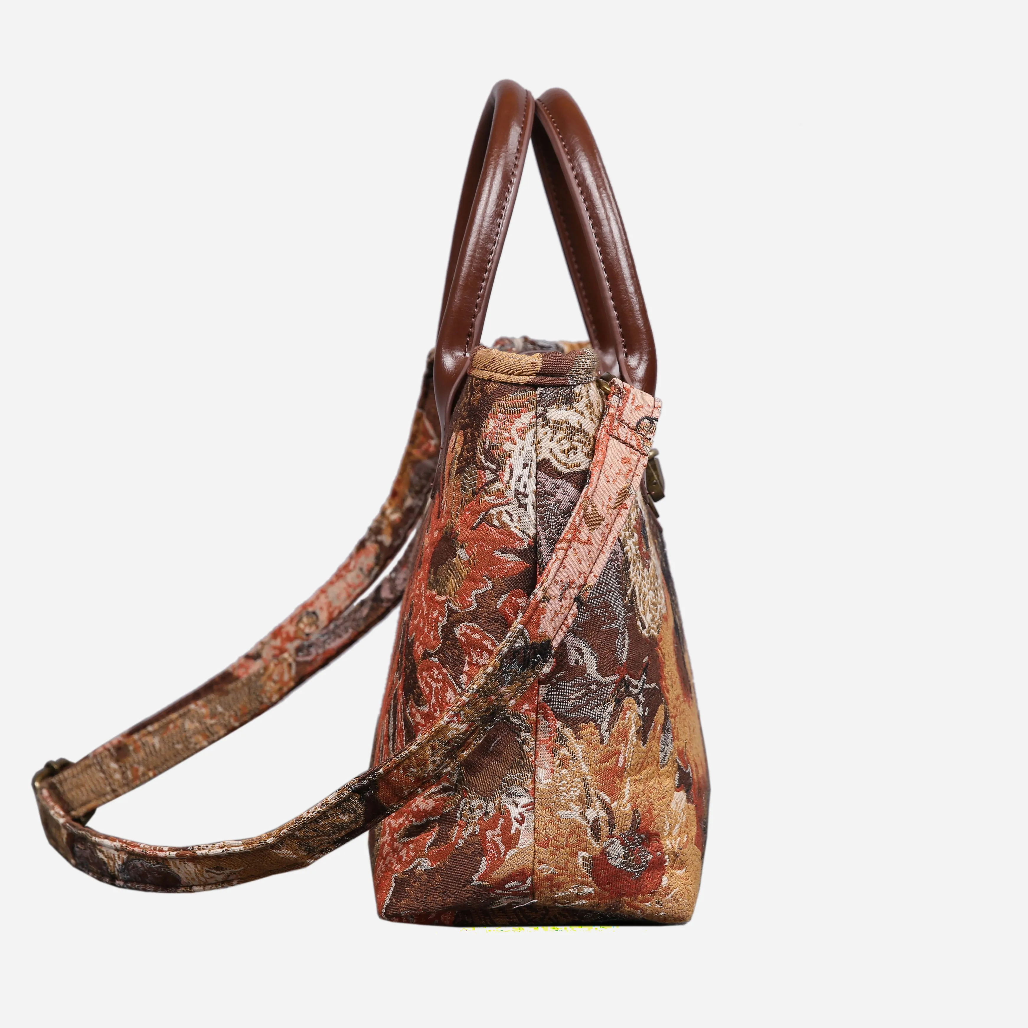 Abstract Brown Tuck Lock Carpet Satchel