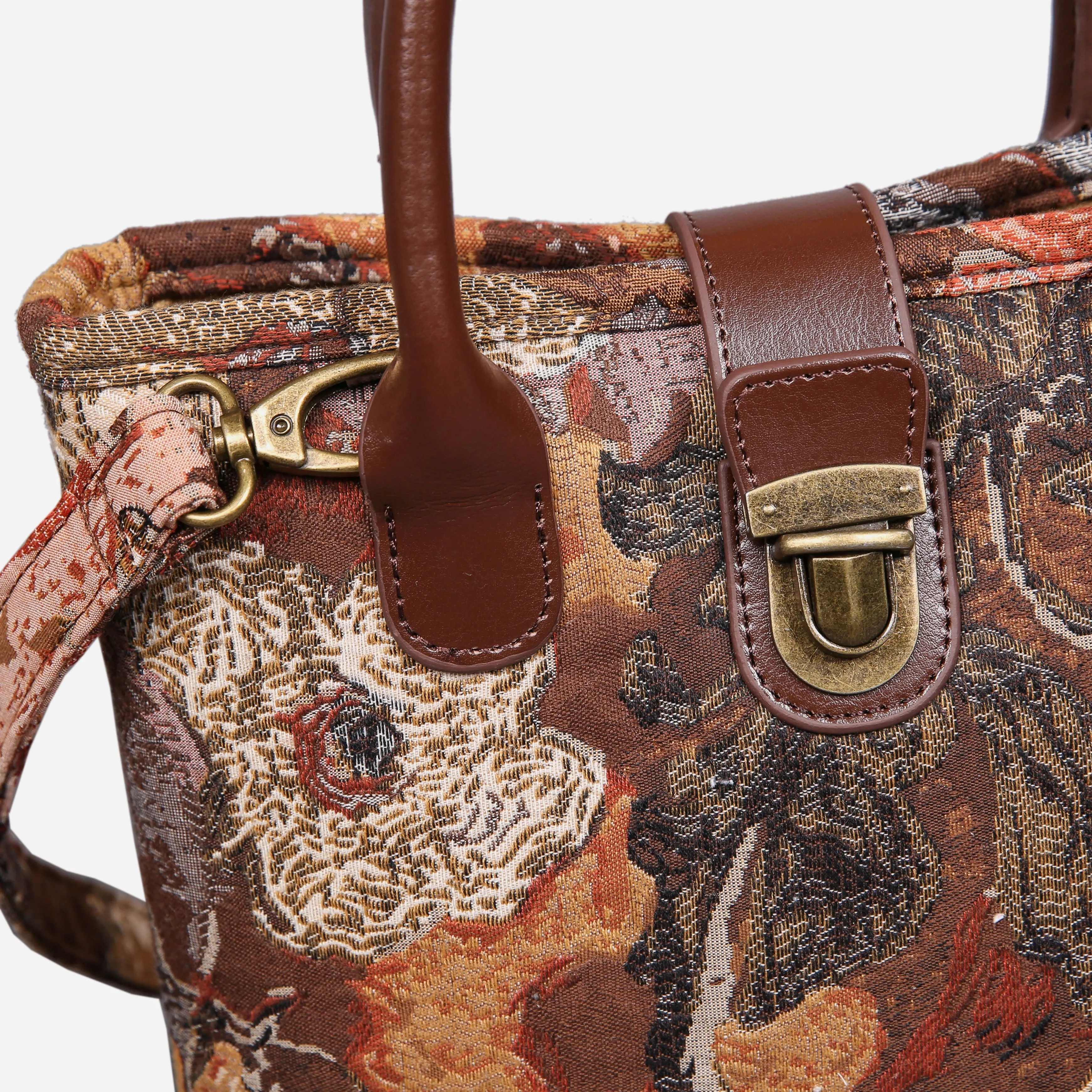 Abstract Brown Tuck Lock Carpet Satchel