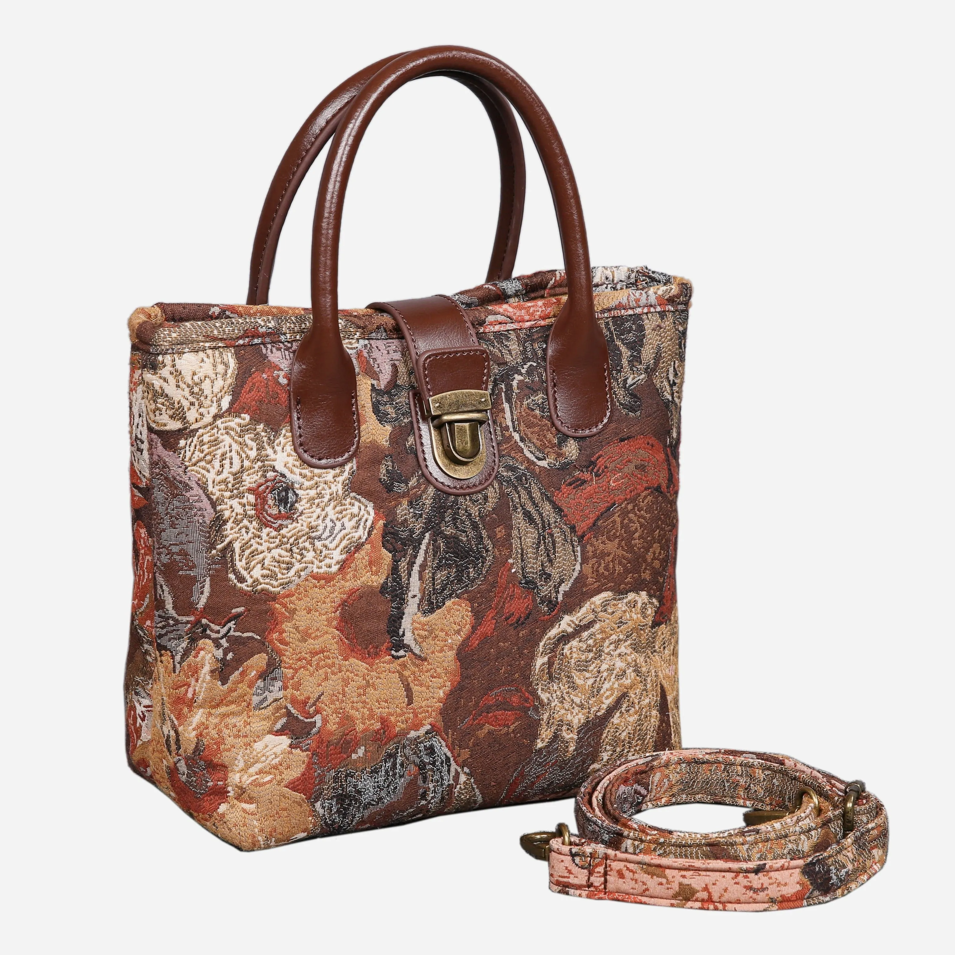 Abstract Brown Tuck Lock Carpet Satchel