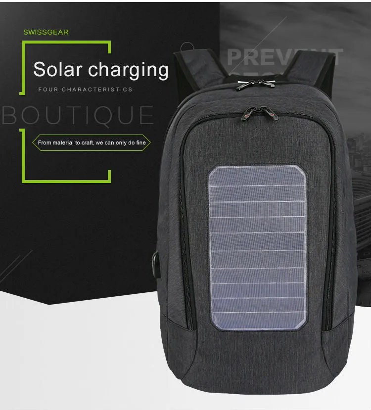 Anti-Theft Solar Powered 15" Laptop Backpack with USB Charging