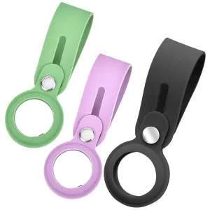 Apple Airtags-(2021) (FOSO) Silicone Loop Case - Light Green, Purple & Gray