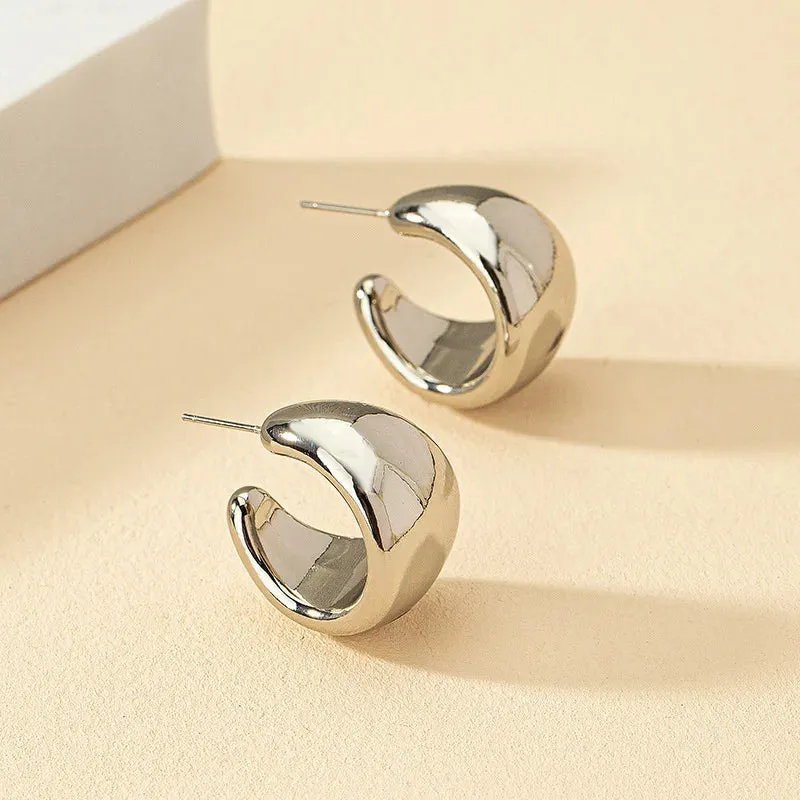 Birthday Fashion C-shaped Studs Ear Wide Simple Trendy Face Girl's Personalized Earring