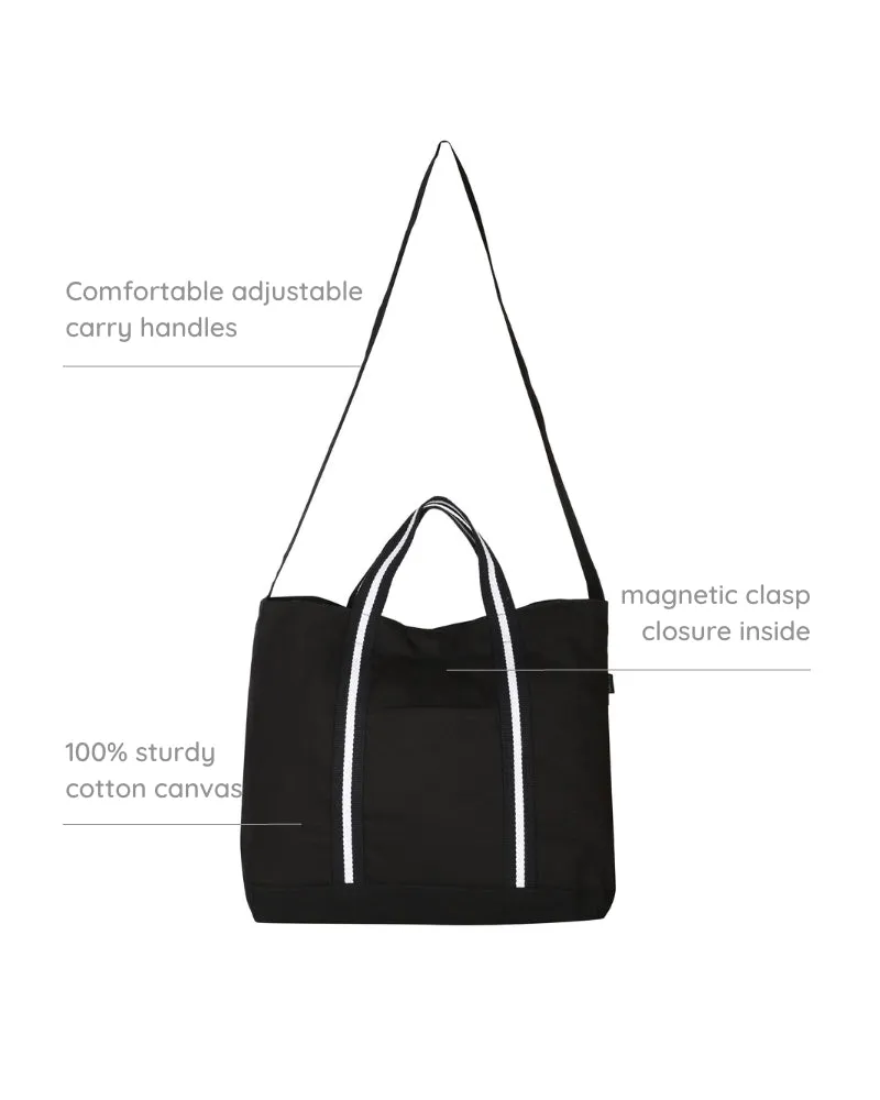 Black Canvas Crossbody Tote Bag