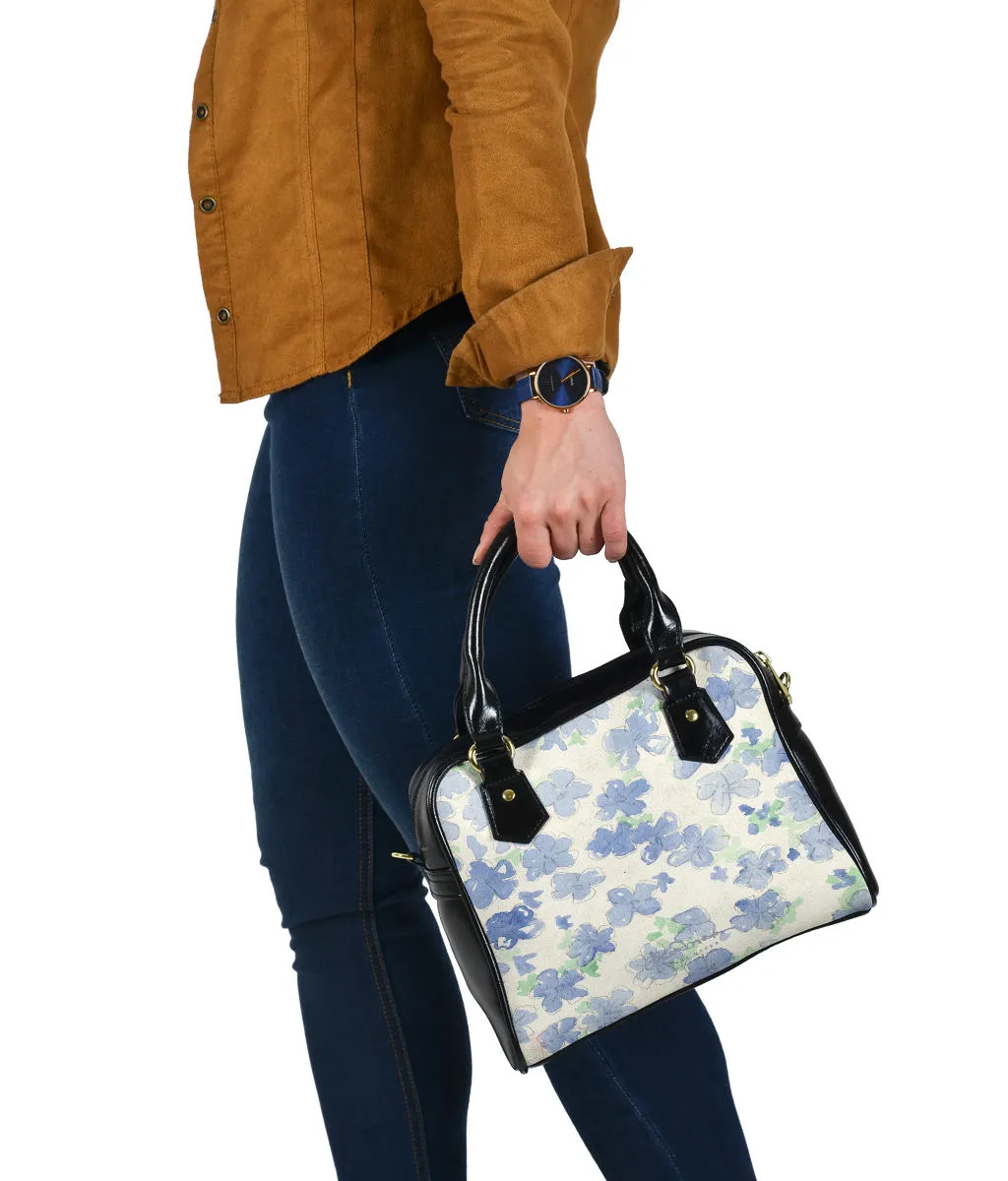 Blu&White Watercolor Floral Hand Bag w Shoulder Strap