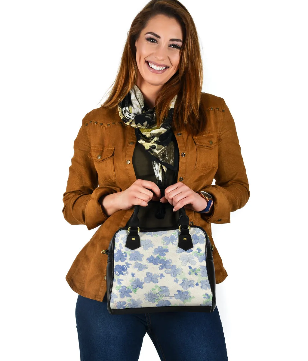 Blu&White Watercolor Floral Hand Bag w Shoulder Strap