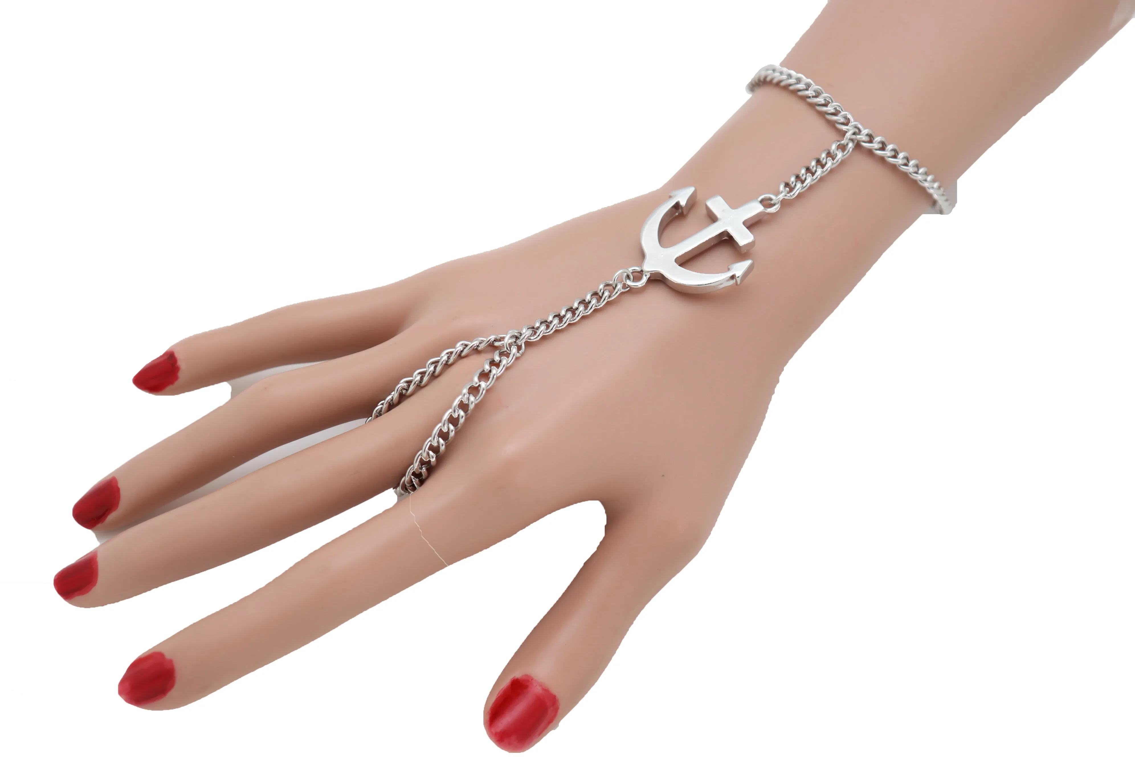 Bracelet Silver Metal Hand Chain Slave Ring Jewelry Anchor