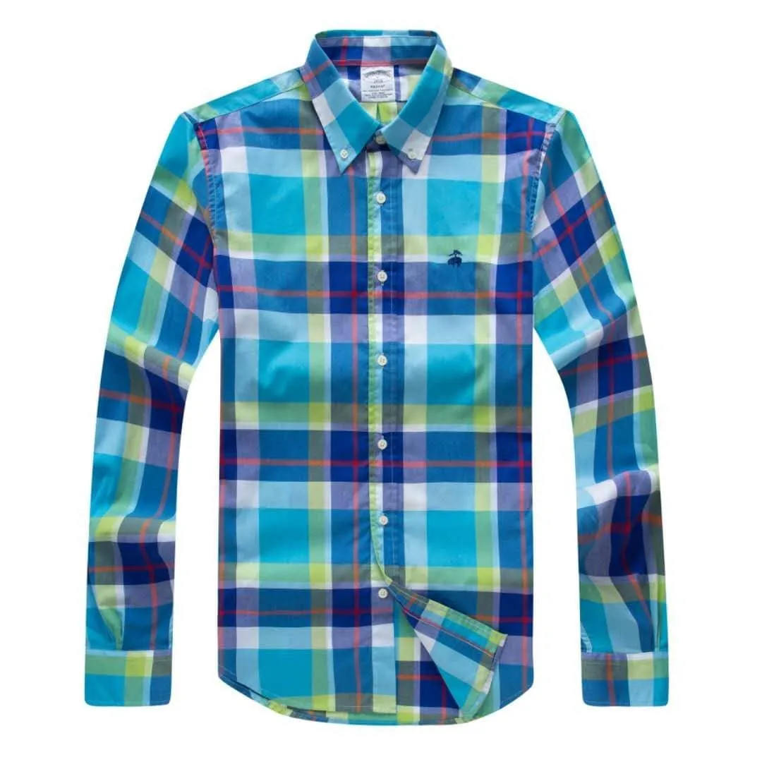 Brooks Men's  Plain 100% cotton collar Button down Multi-Coloured Long sleeve Shirt