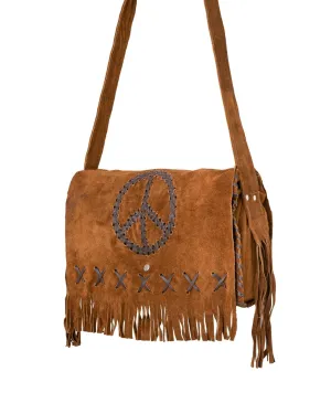 Brown Leather Western Bag with Peach Sign