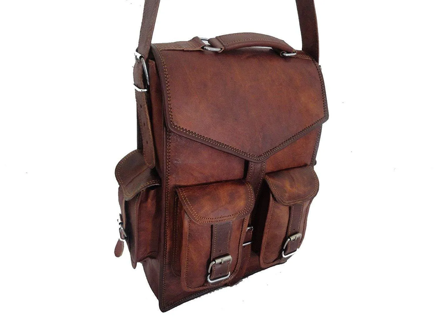 Brown Vintage Leather Backpack Laptop Messenger Bag Rucksack Sling For Men Women (11″ X 15″)