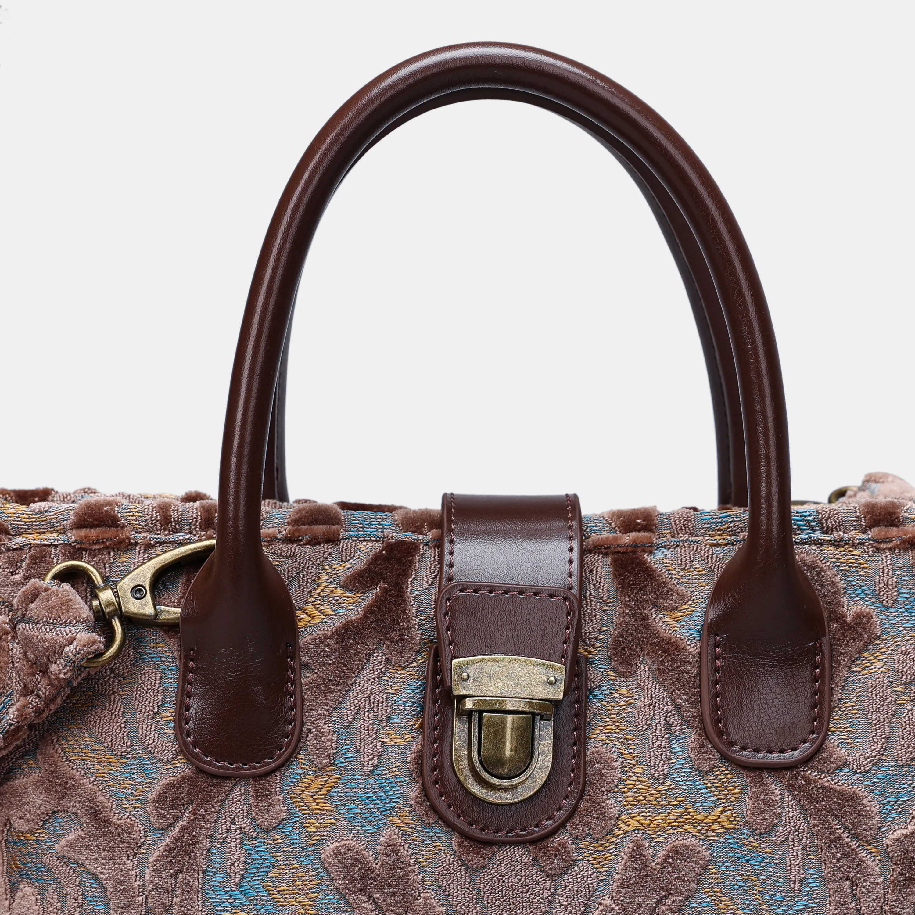 Burnout Velvet Camel Tuck Lock Carpet Satchel