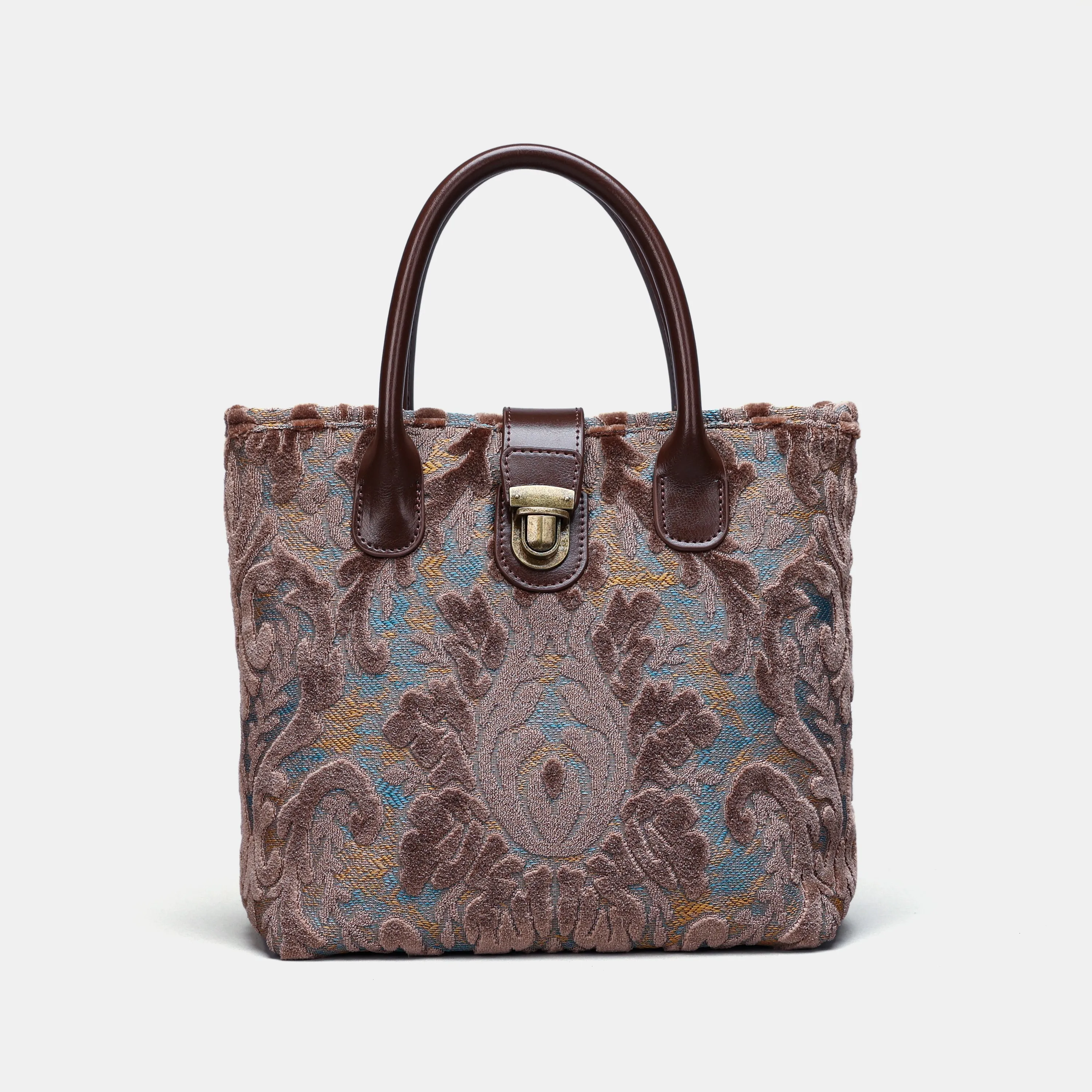 Burnout Velvet Camel Tuck Lock Carpet Satchel