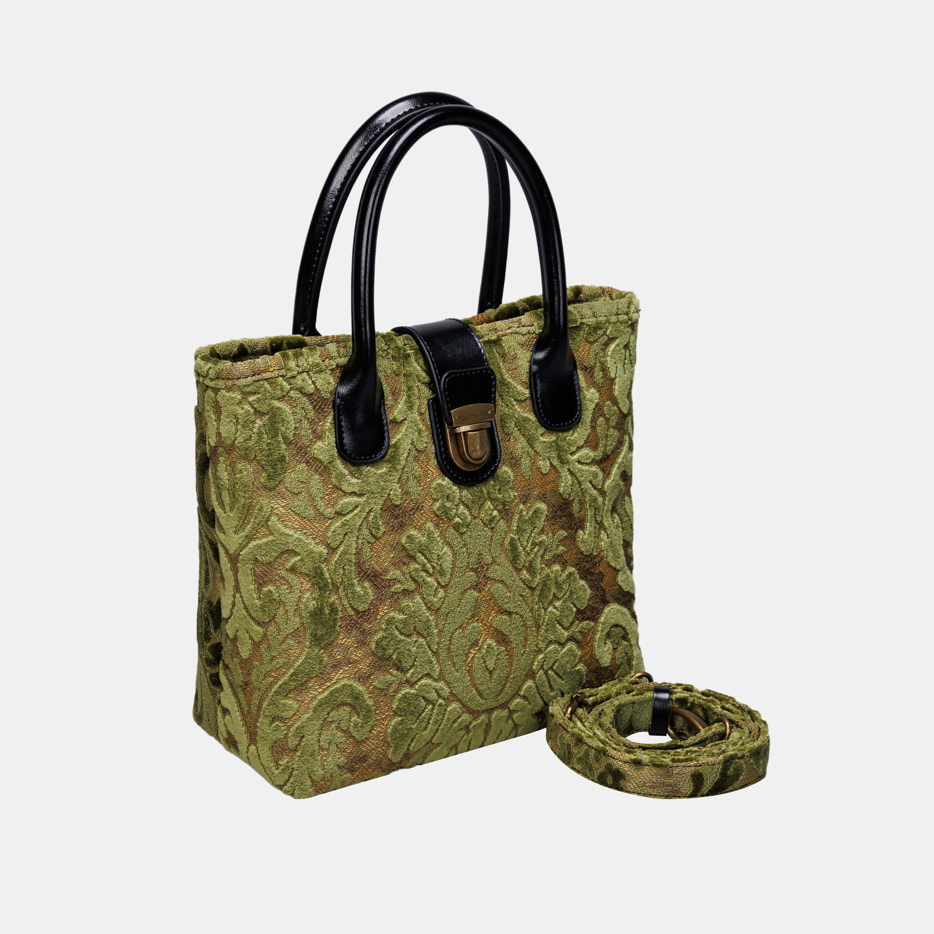 Burnout Velvet Fern Green Tuck Lock Carpet Satchel