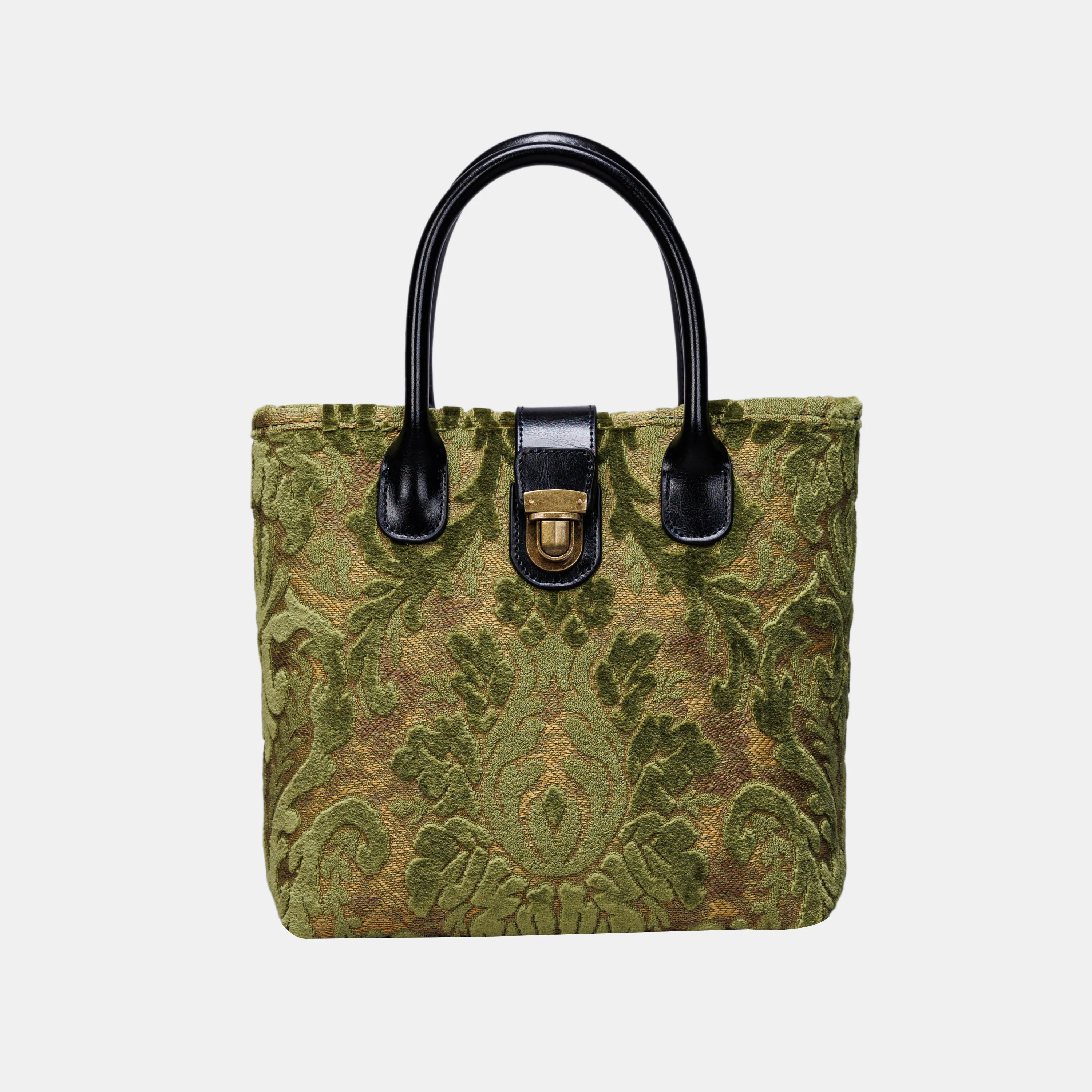 Burnout Velvet Fern Green Tuck Lock Carpet Satchel