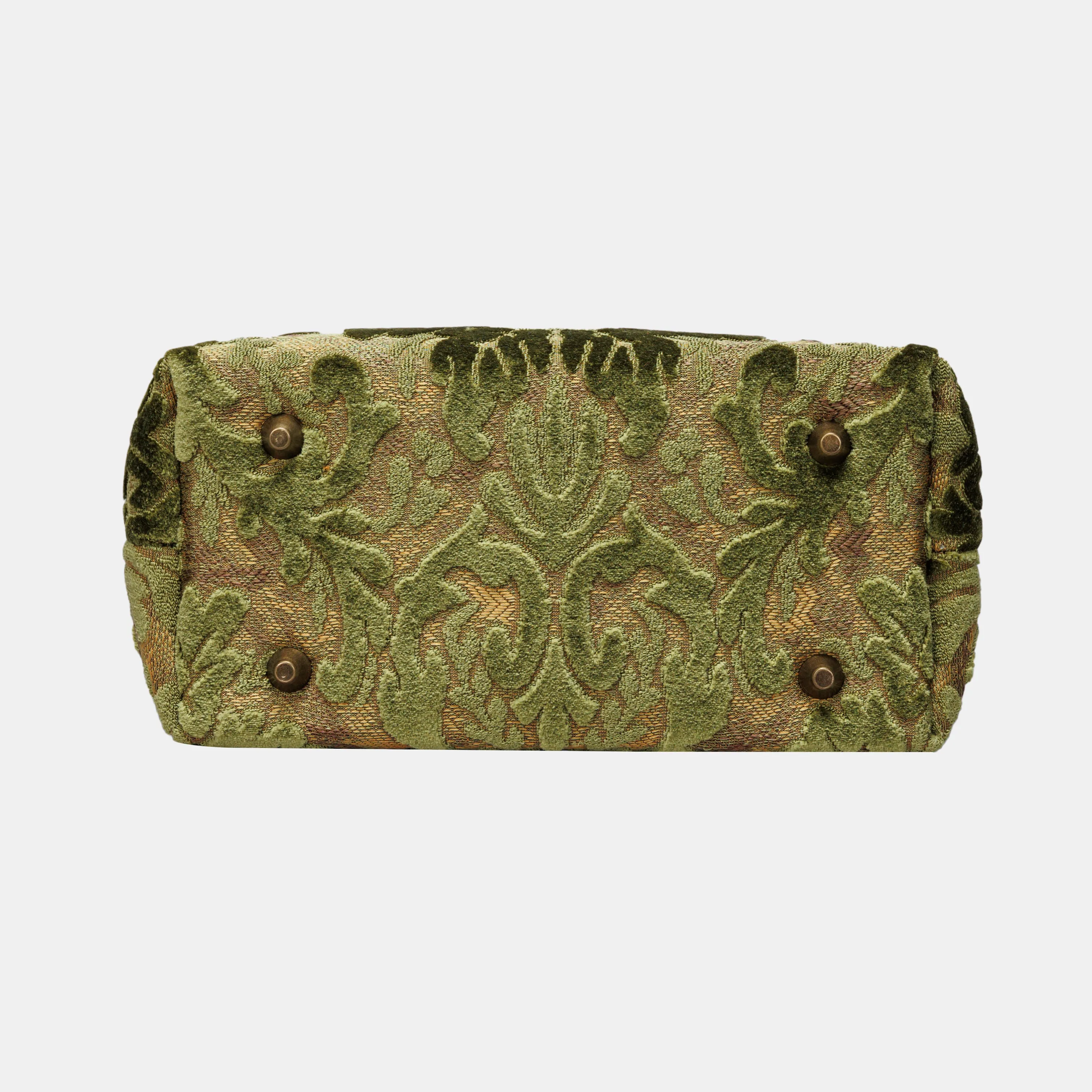 Burnout Velvet Fern Green Tuck Lock Carpet Satchel