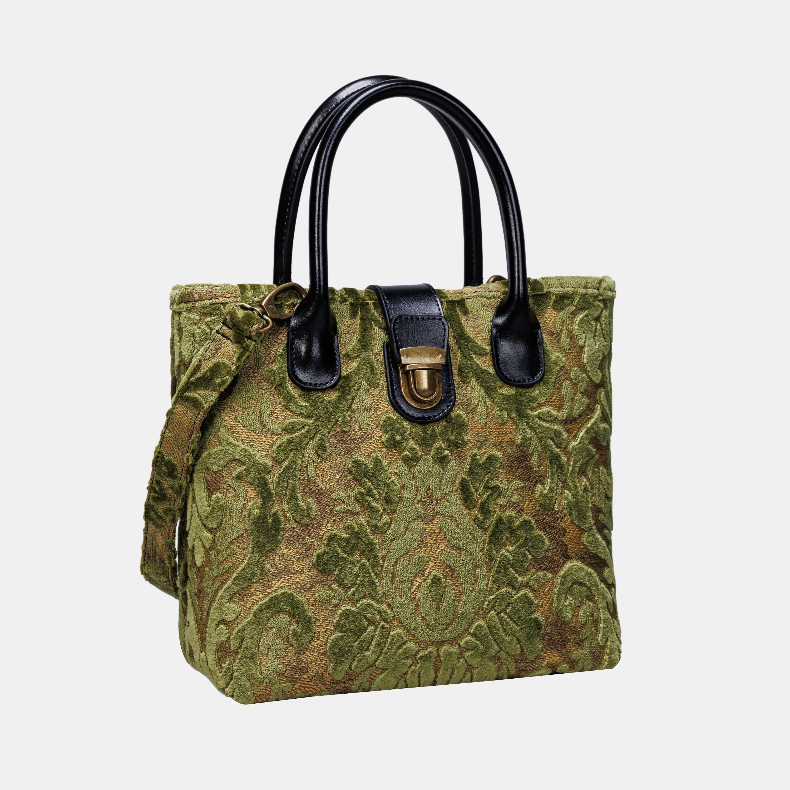 Burnout Velvet Fern Green Tuck Lock Carpet Satchel