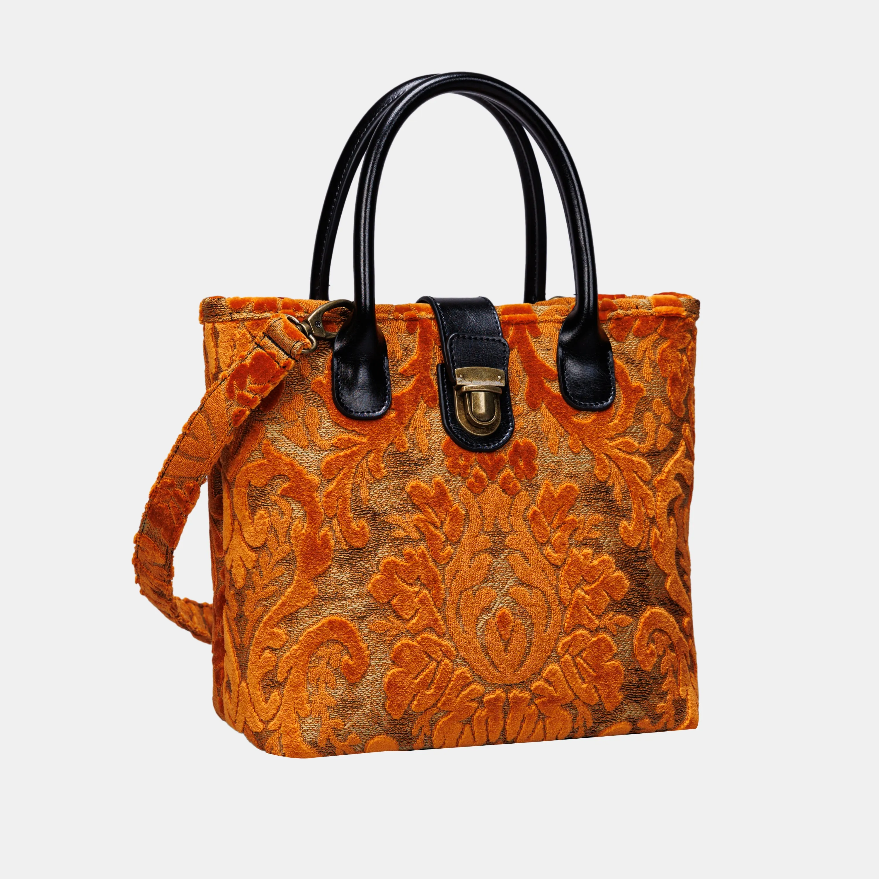 Burnout Velvet Orange Tuck Lock Carpet Satchel