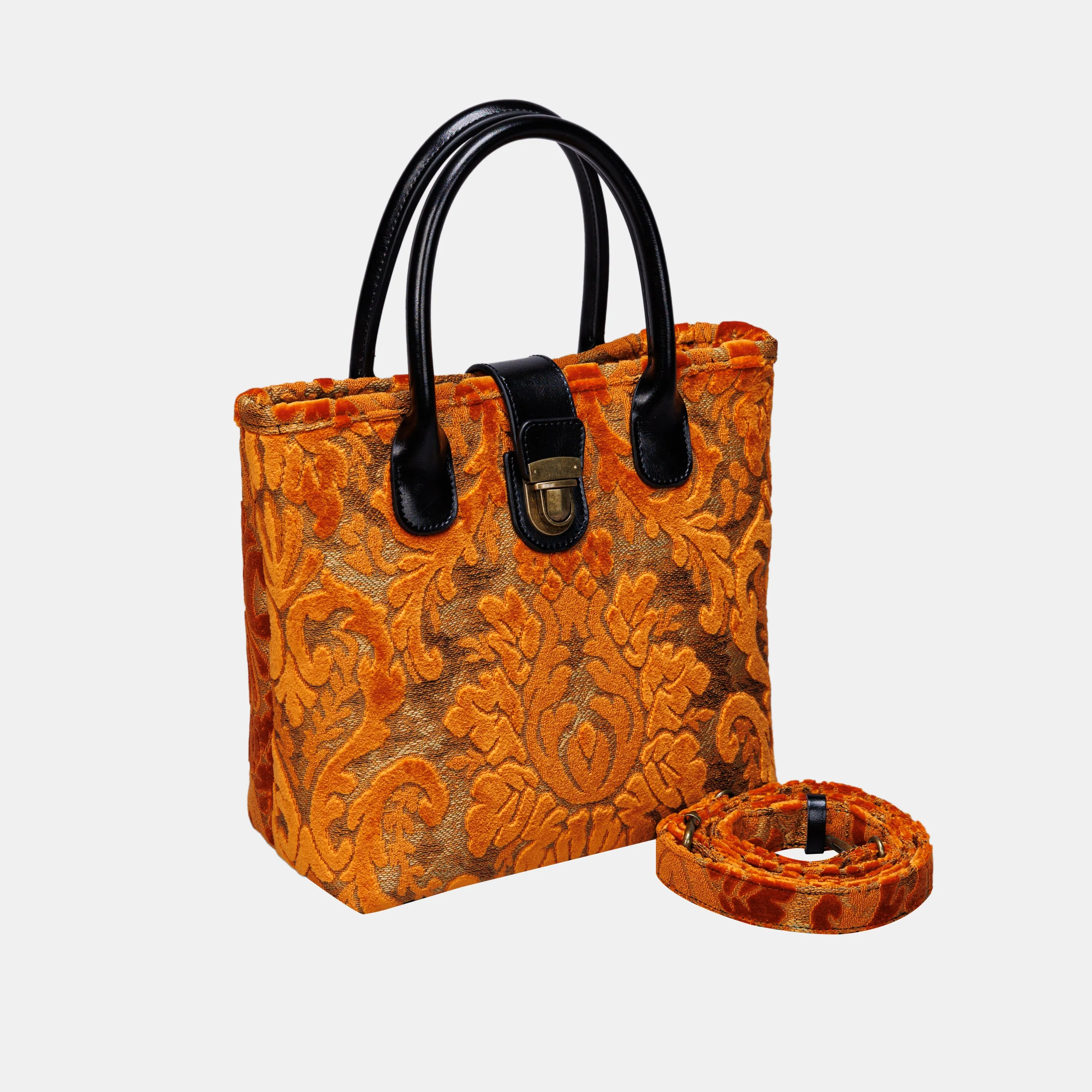 Burnout Velvet Orange Tuck Lock Carpet Satchel