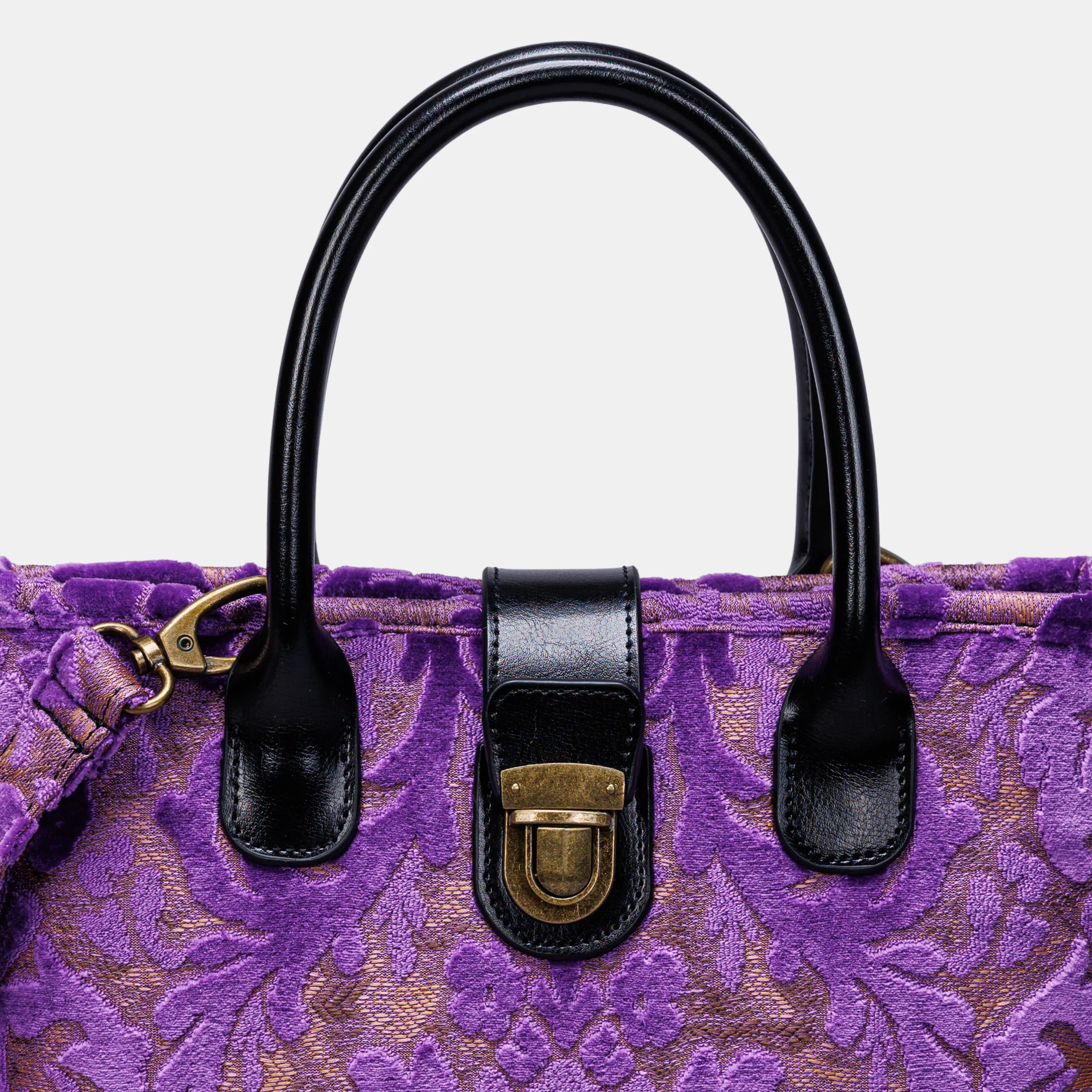 Burnout Velvet Purple Tuck Lock Carpet Satchel