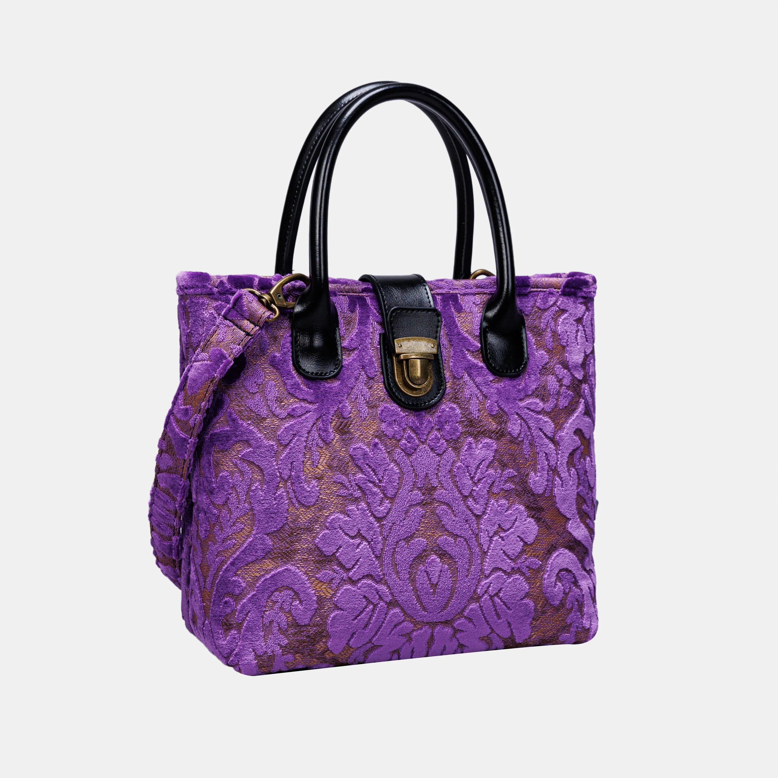 Burnout Velvet Purple Tuck Lock Carpet Satchel