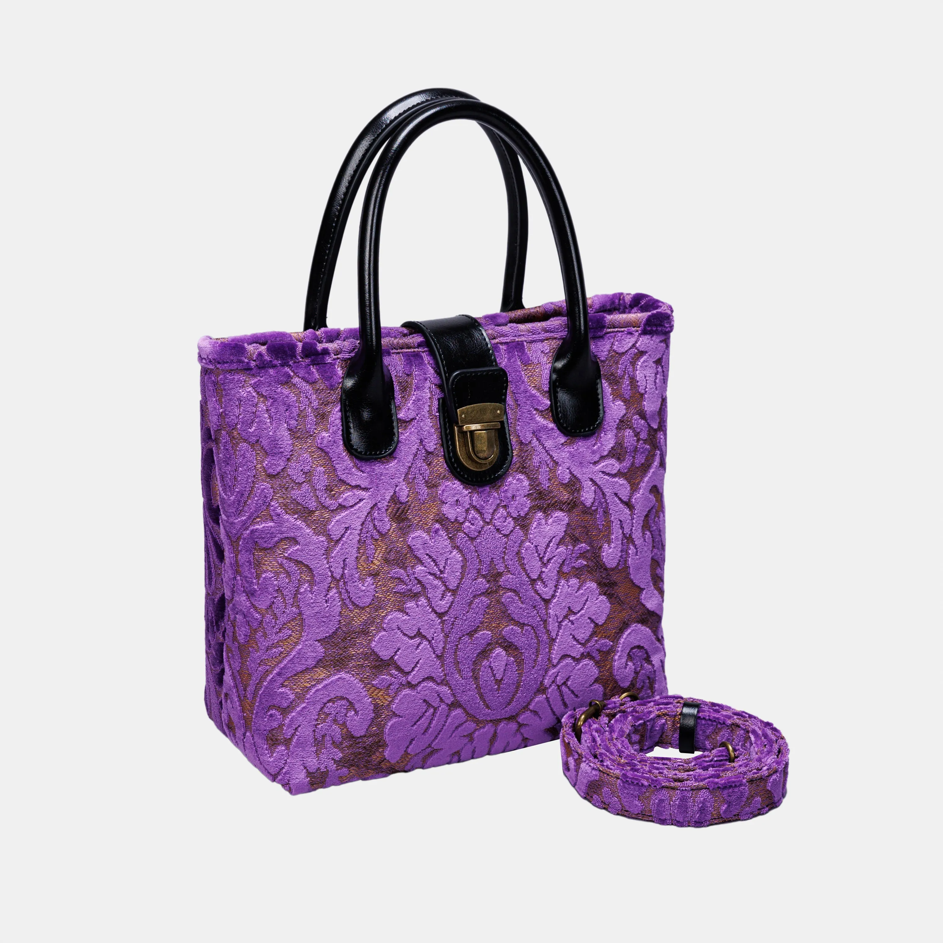 Burnout Velvet Purple Tuck Lock Carpet Satchel