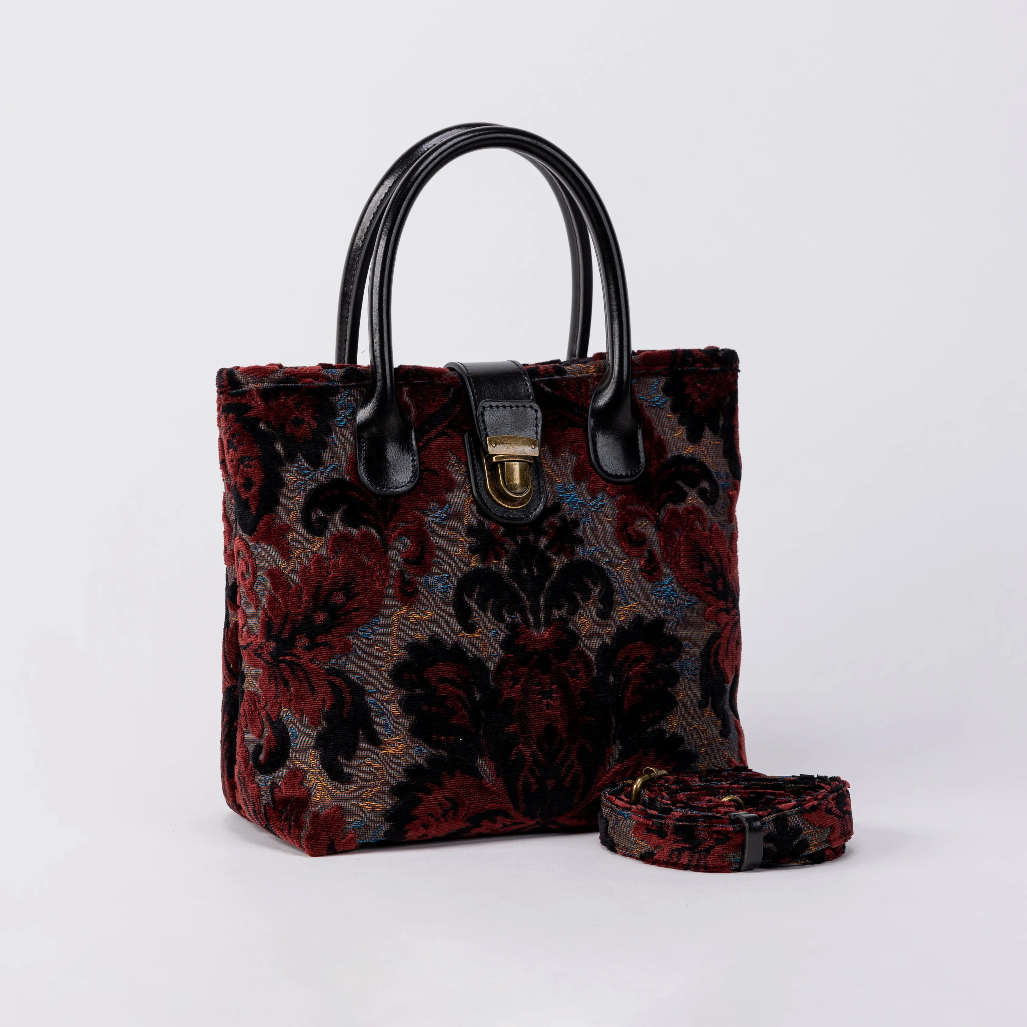 Burnout Velvet Revival Sephia Tuck Lock Carpet Satchel