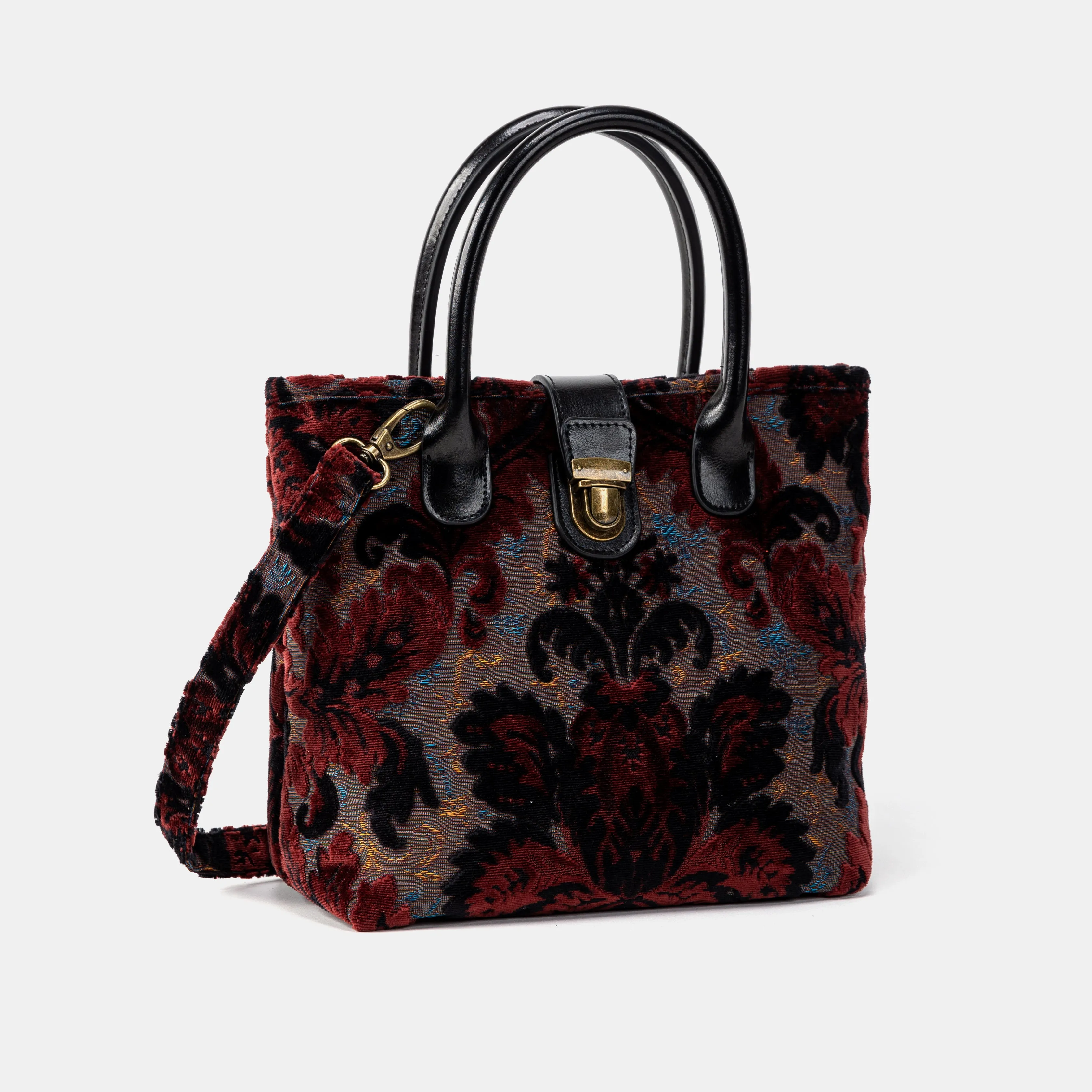 Burnout Velvet Revival Sephia Tuck Lock Carpet Satchel