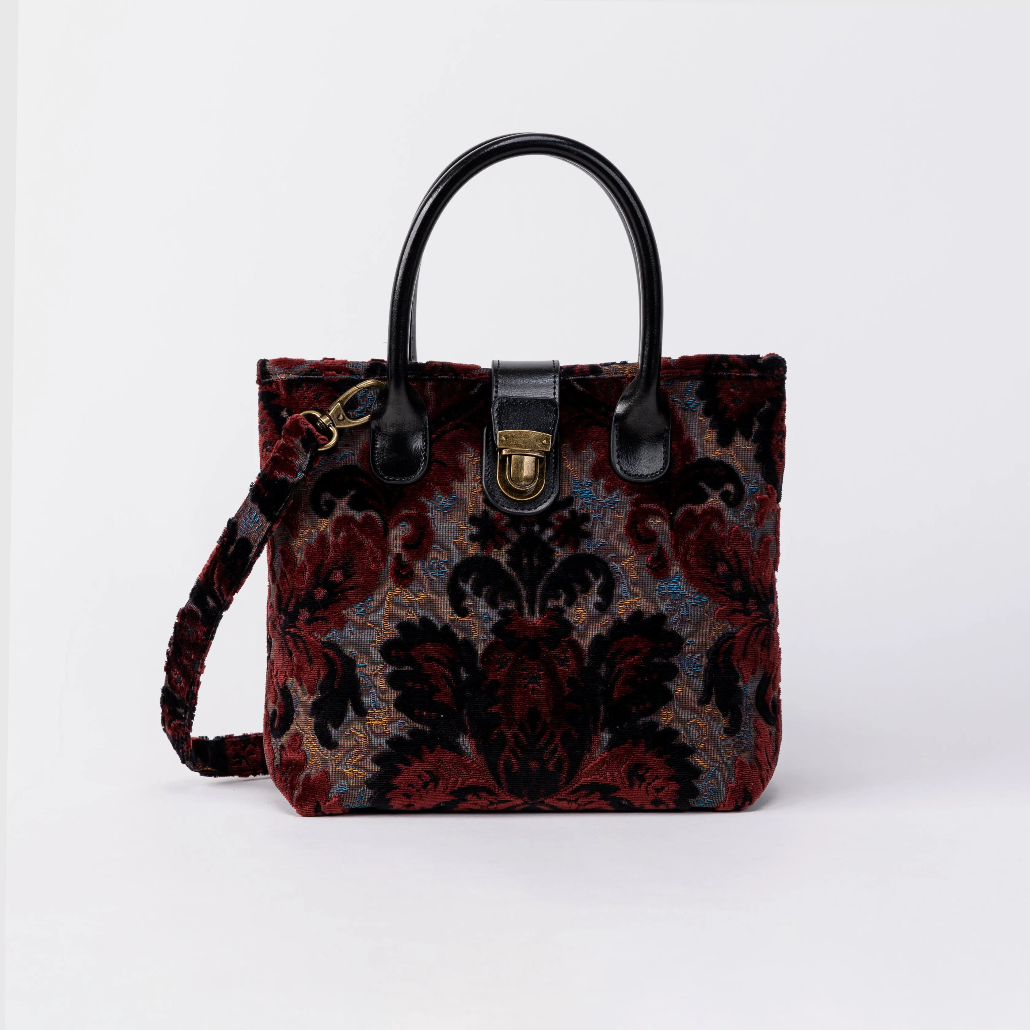 Burnout Velvet Revival Sephia Tuck Lock Carpet Satchel