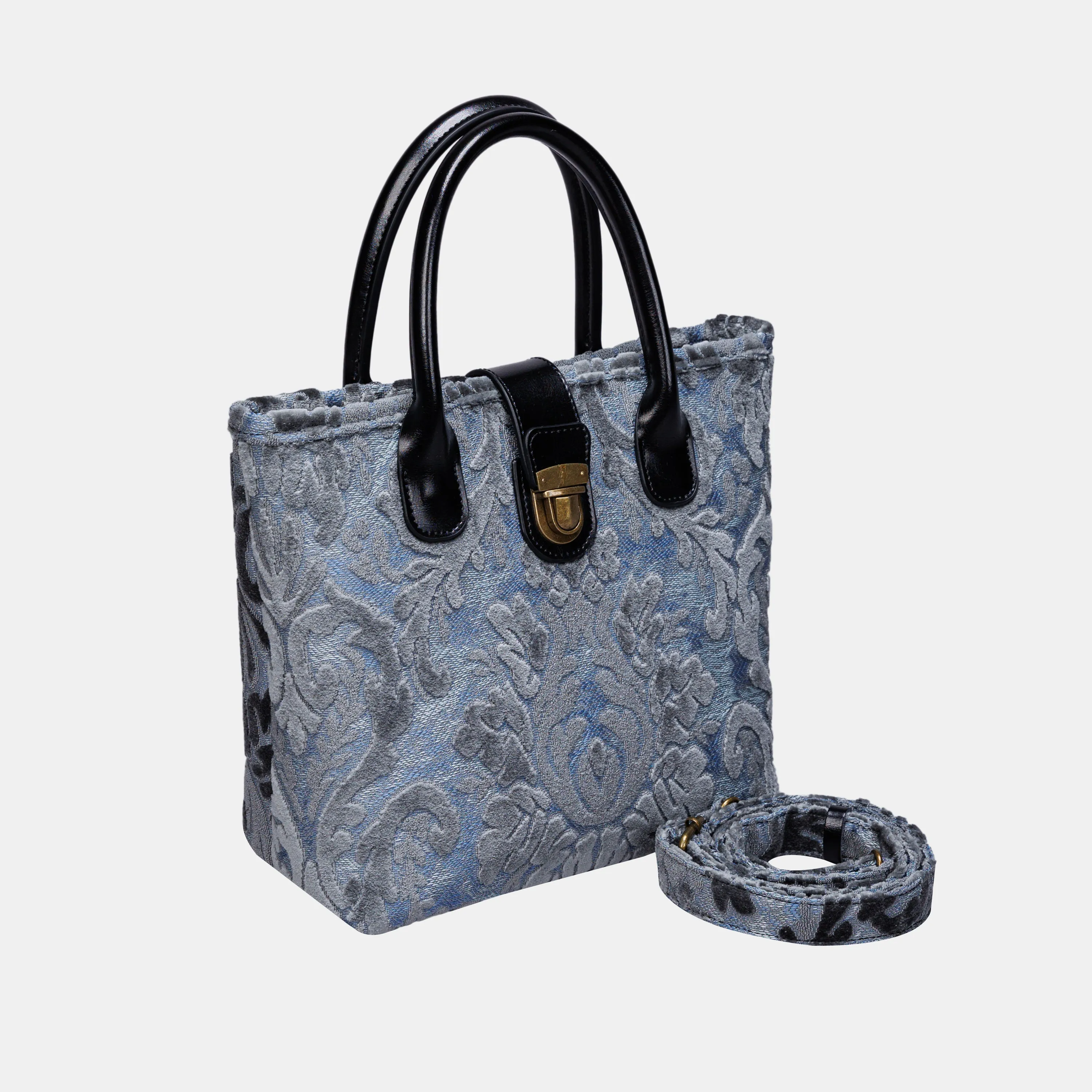 Burnout Velvet Steel Blue Tuck Lock Carpet Satchel