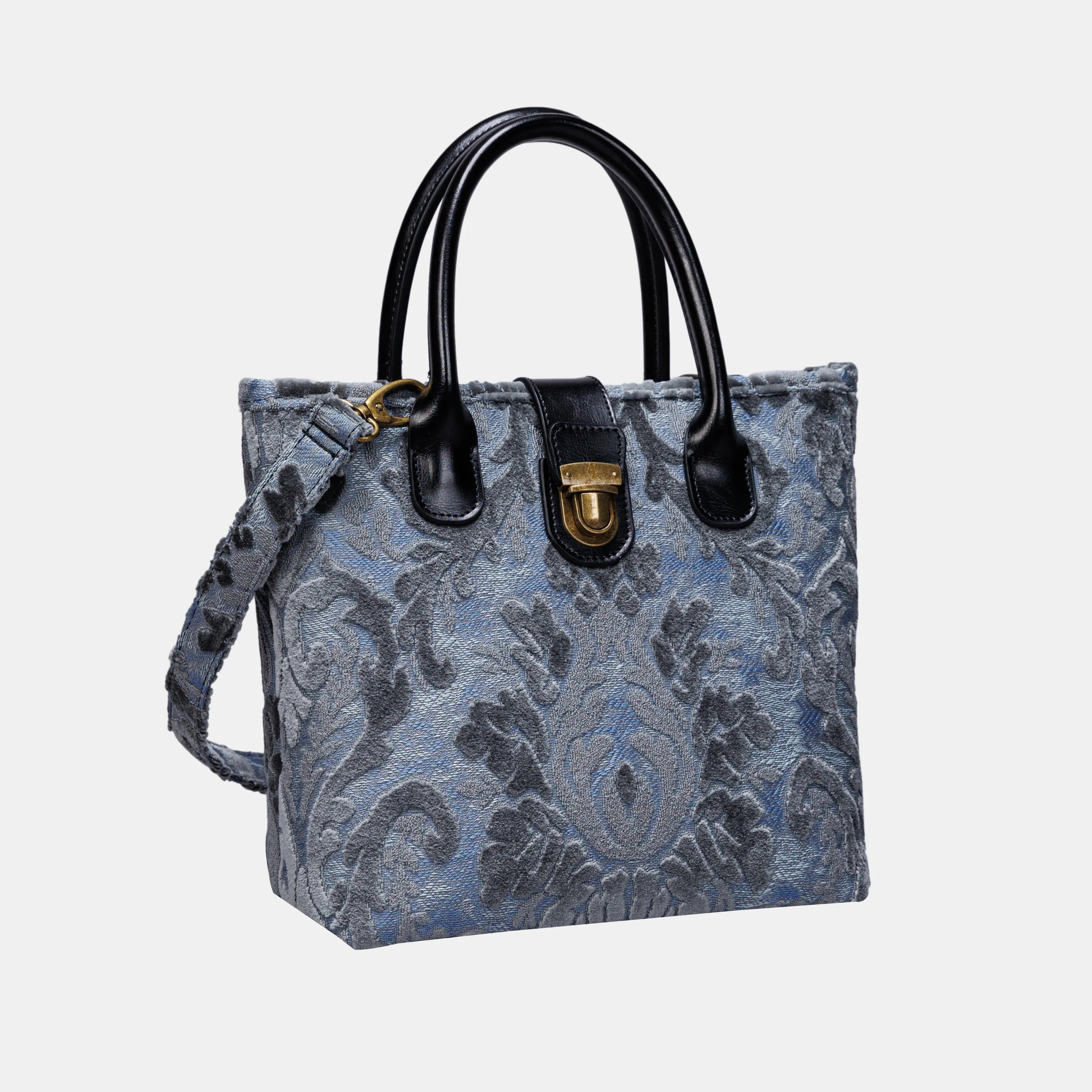 Burnout Velvet Steel Blue Tuck Lock Carpet Satchel