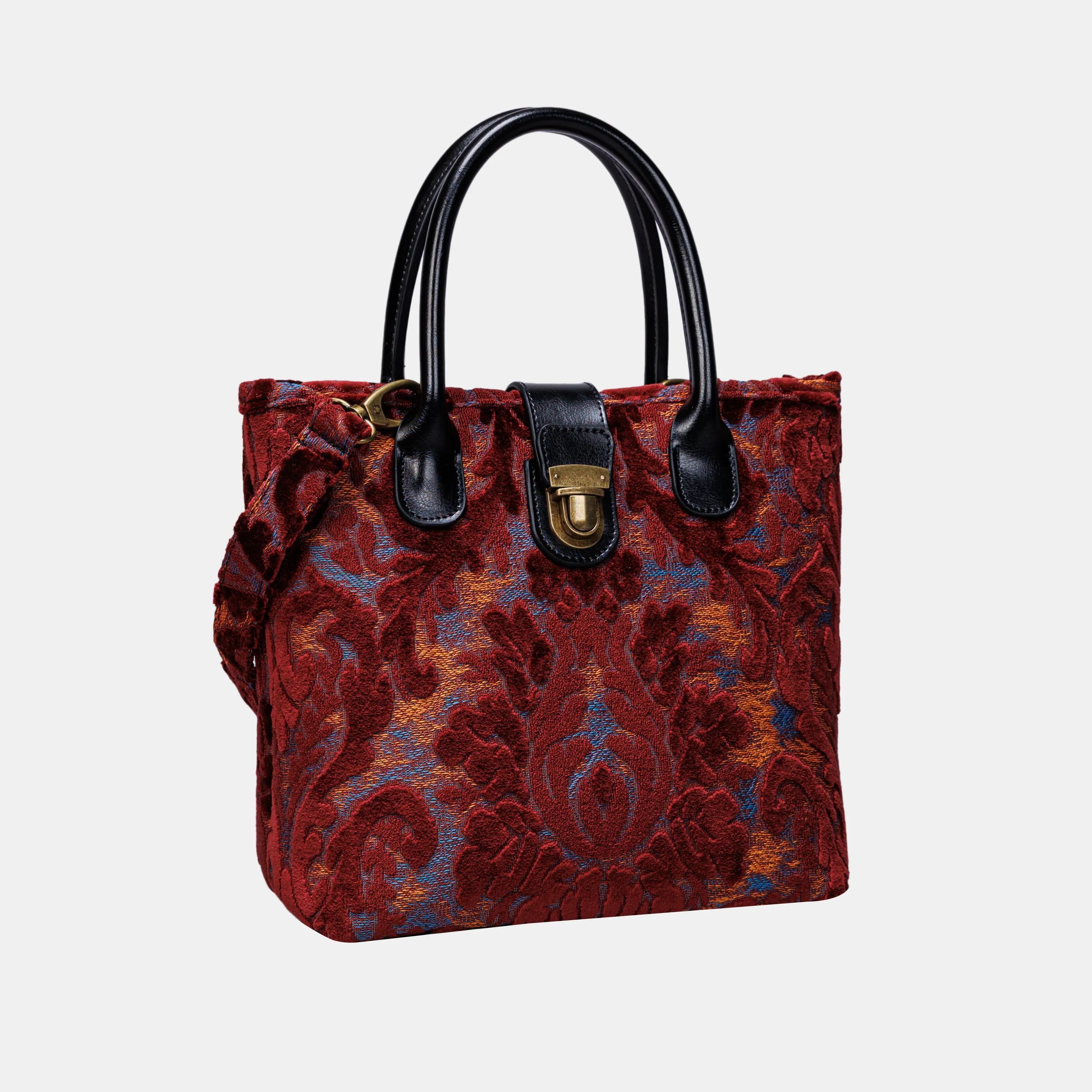 Burnout Velvet Wine Tuck Lock Carpet Satchel