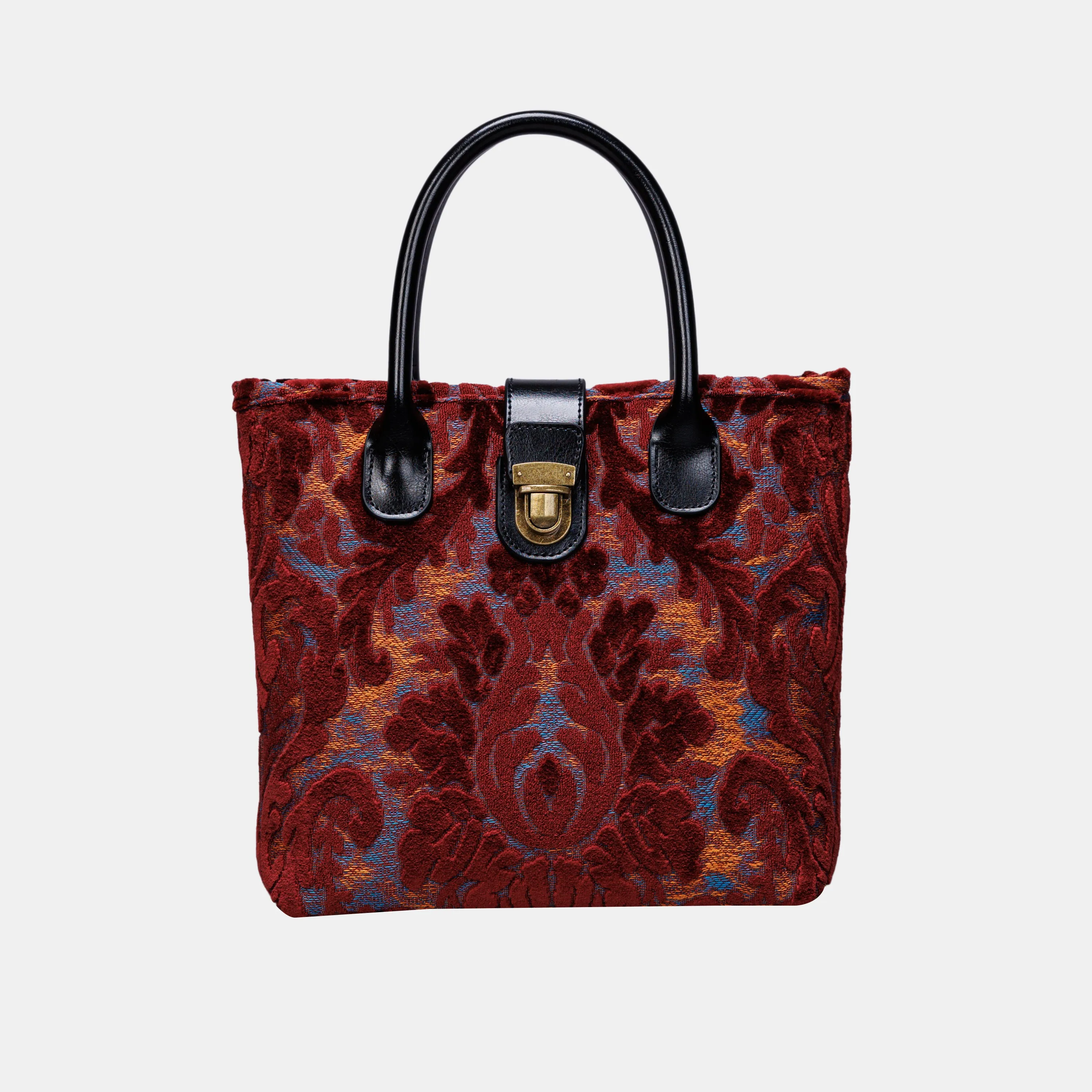 Burnout Velvet Wine Tuck Lock Carpet Satchel