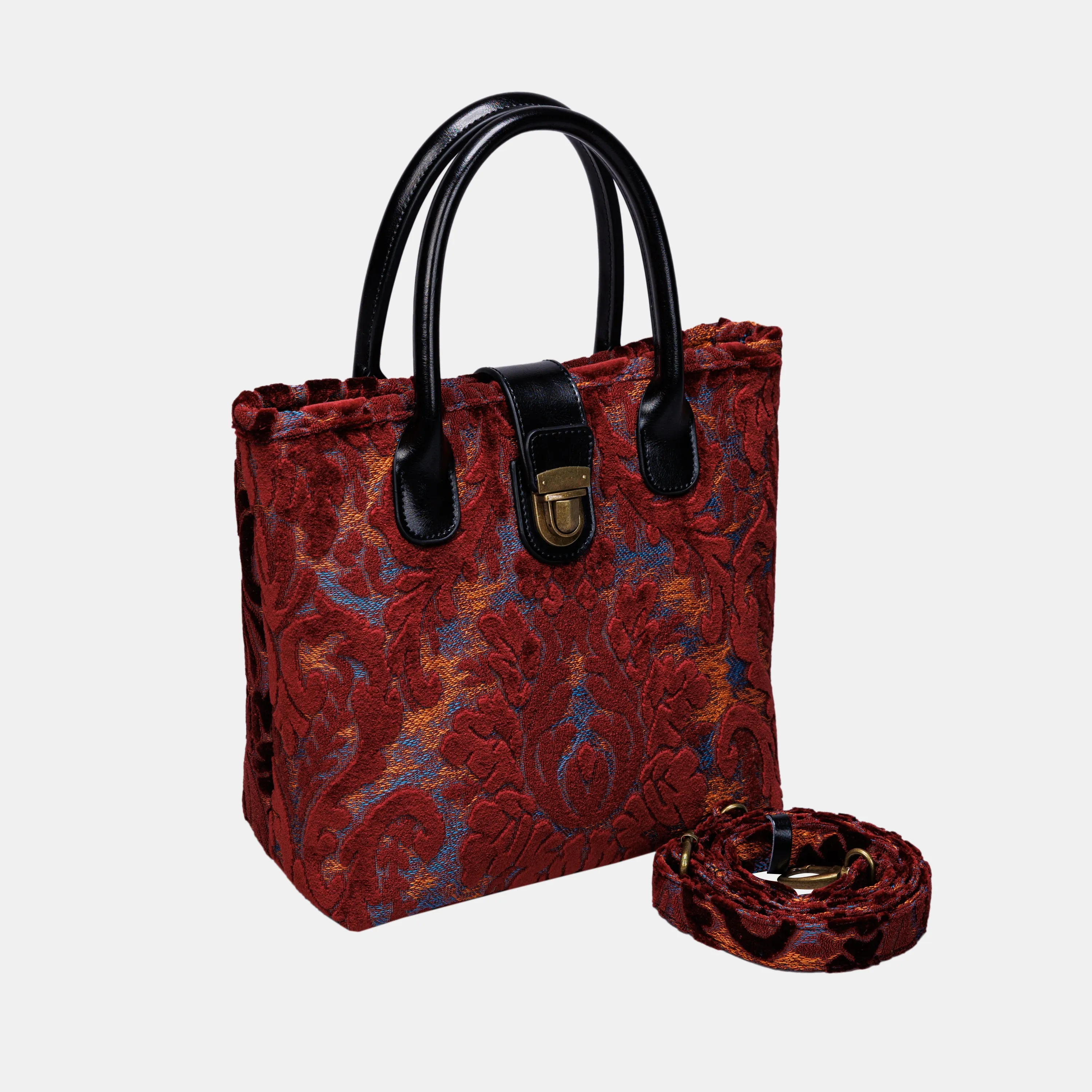 Burnout Velvet Wine Tuck Lock Carpet Satchel