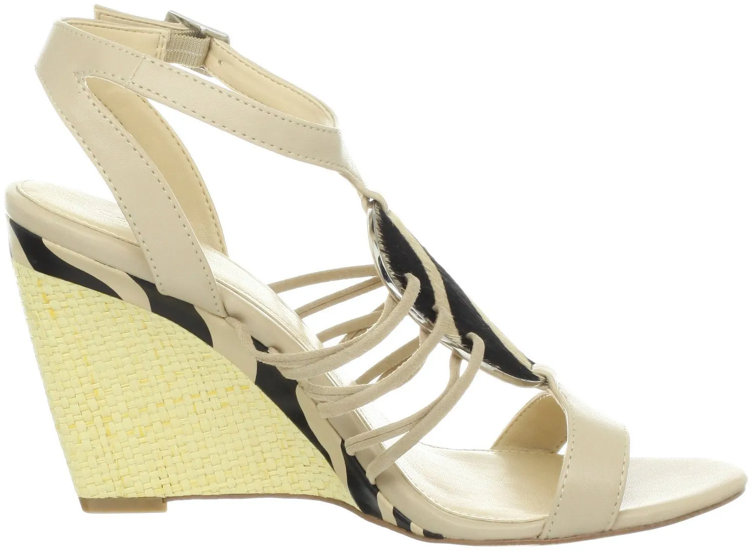 Calvin Klein Marion Shiny S Nappa Wedge Sandal, Oatmeal (Women)