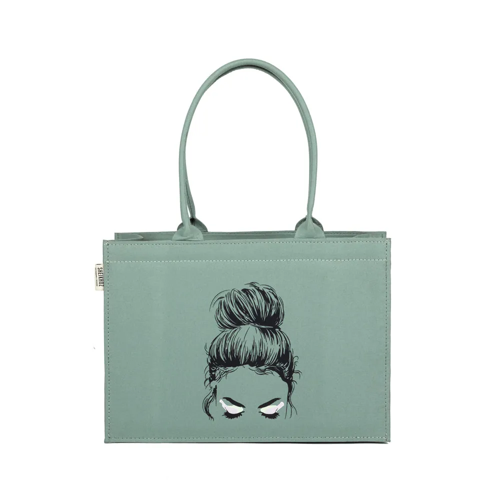 Canvas Bag - Sea Green Girl Face Mimi Tote Bag