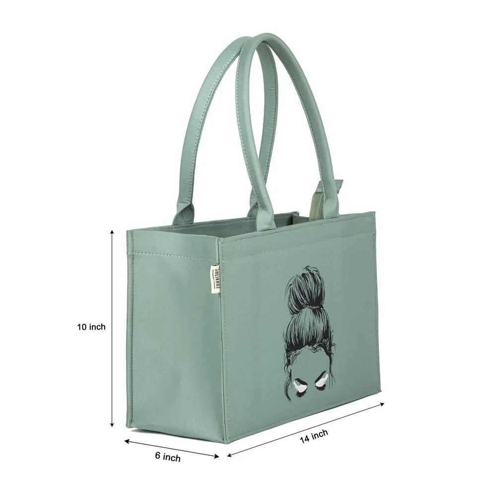 Canvas Bag - Sea Green Girl Face Mimi Tote Bag