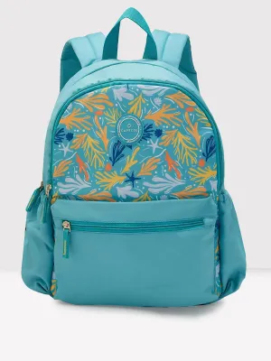 Caprese Xenia Backpack Medium Dual Compartment Turquoise Printed