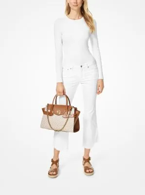 Carmen Large Logo and Leather Belted Satchel