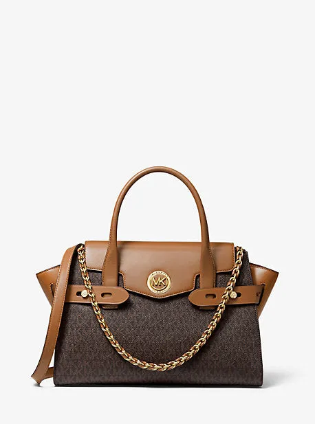 Carmen Large Logo and Leather Belted Satchel