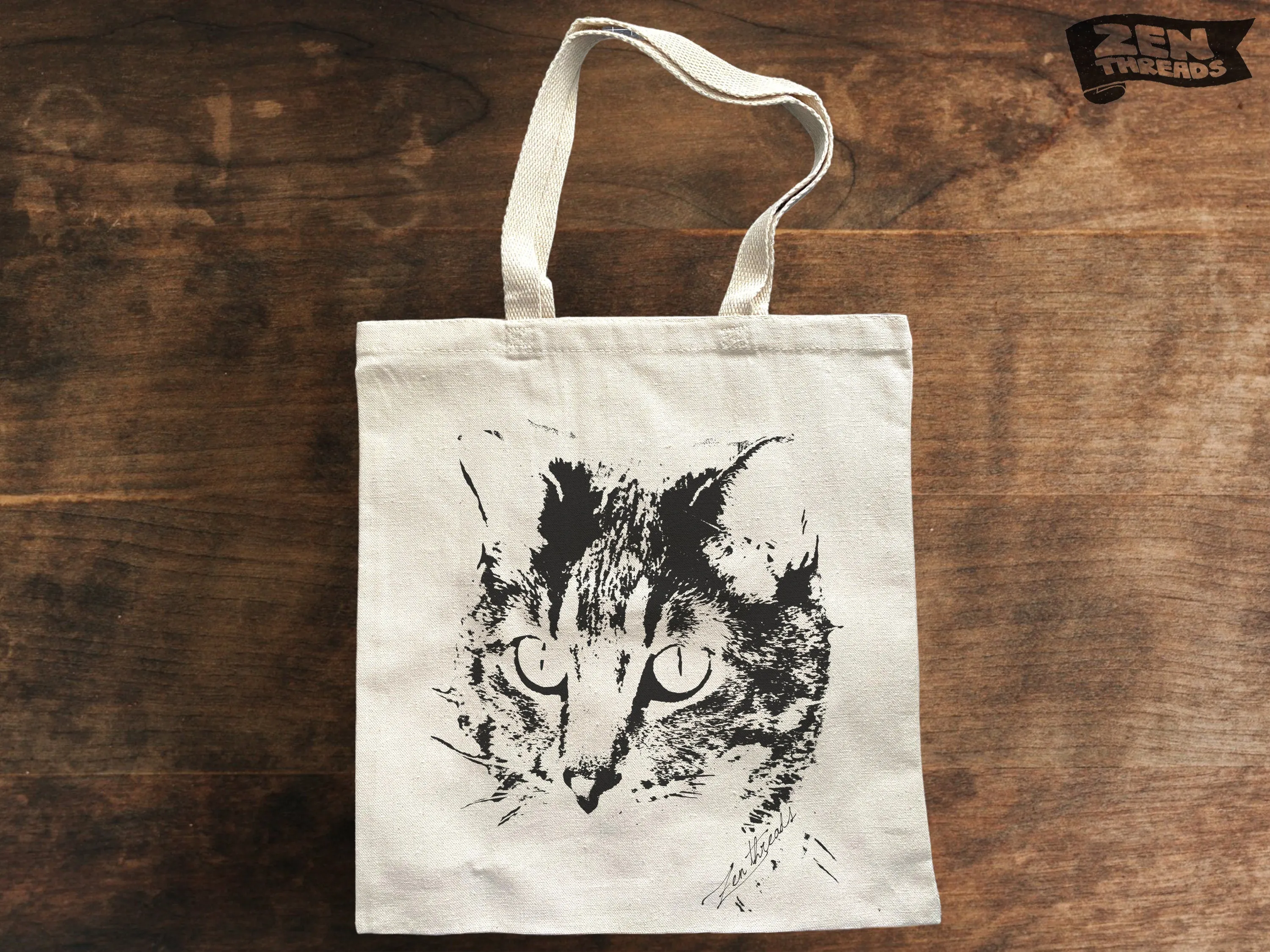 Cat Face Eco Friendly Market Tote Bag - Durable 12oz Canvas - Spacious 15"x16" Dimensions