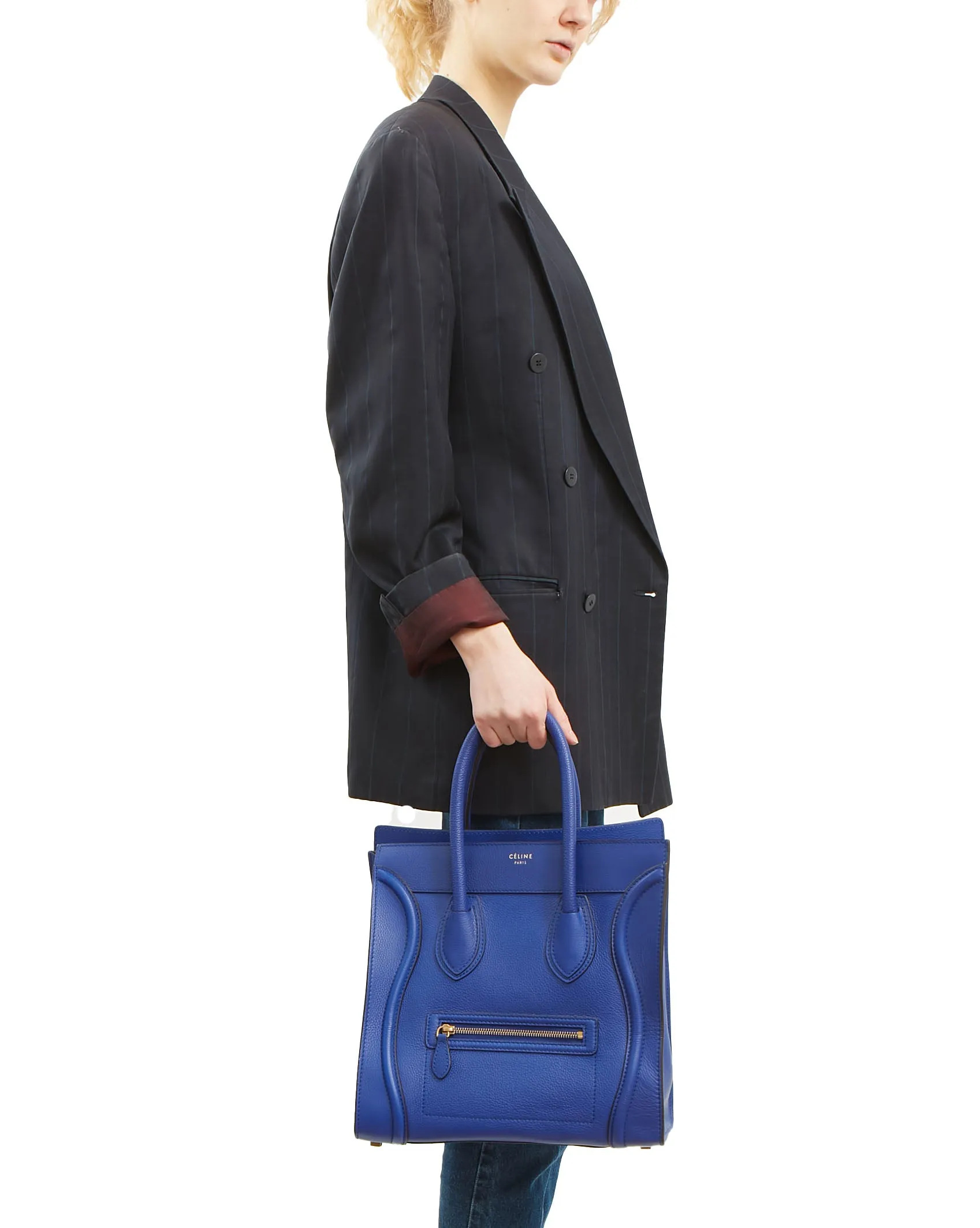 Celine Royal Blue Leather Micro Luggage Tote Bag