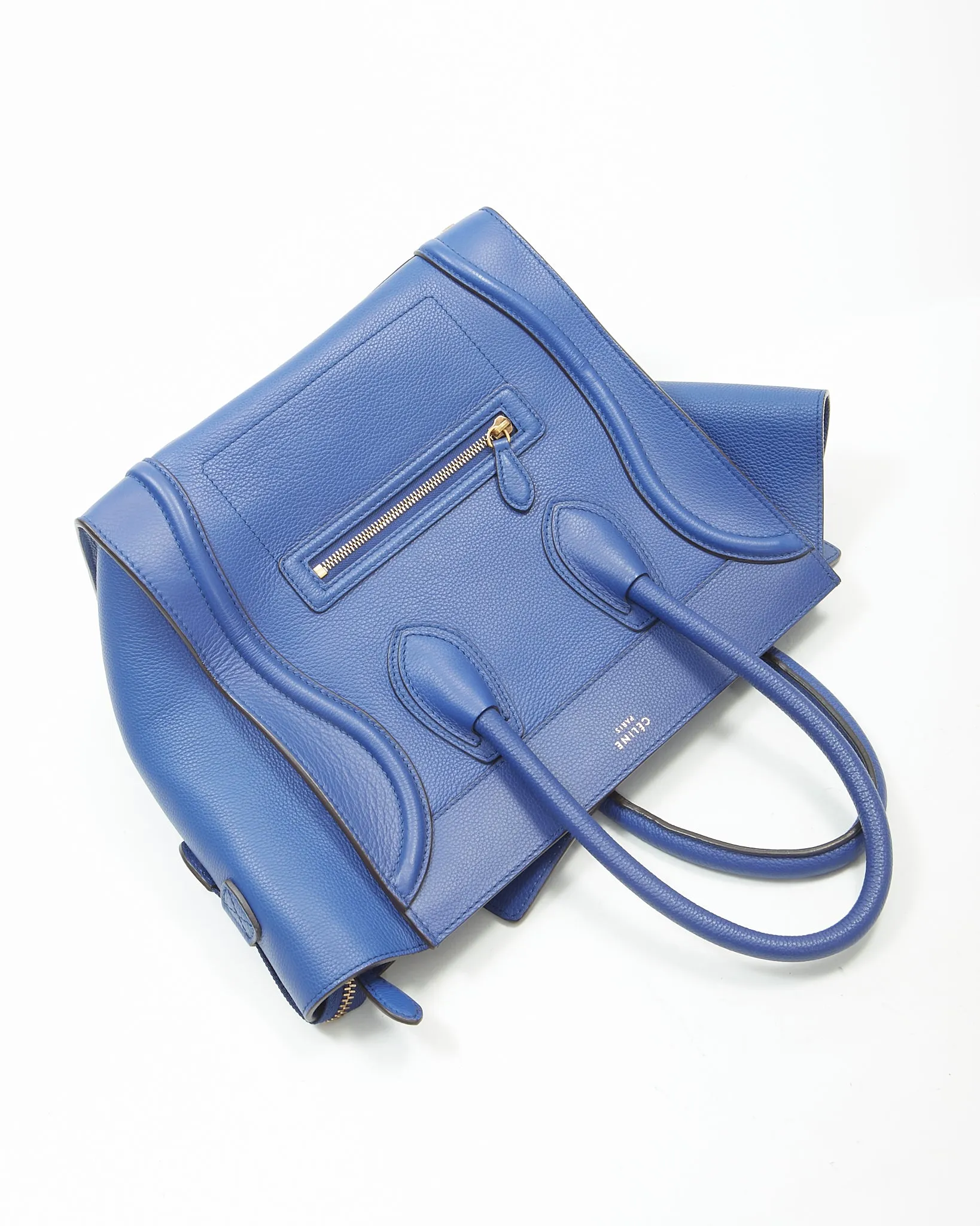 Celine Royal Blue Leather Micro Luggage Tote Bag