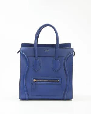 Celine Royal Blue Leather Micro Luggage Tote Bag