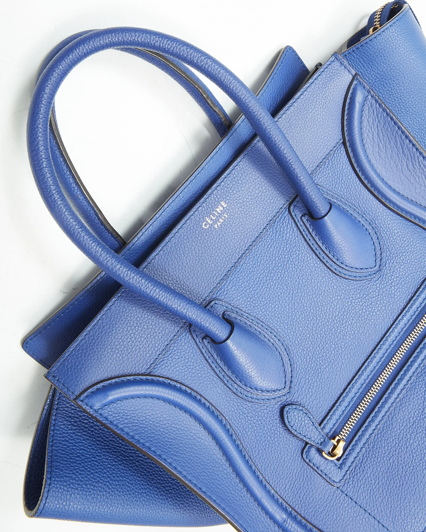 Celine Royal Blue Leather Micro Luggage Tote Bag