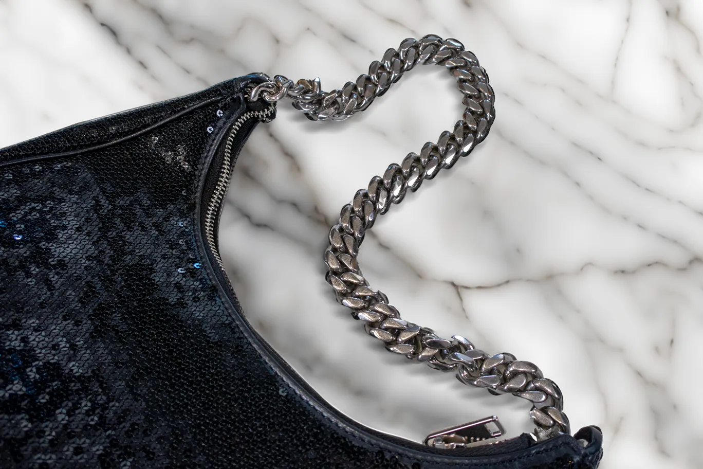 Celine Sequin Medium Chain Ava Black Shoulder Bag