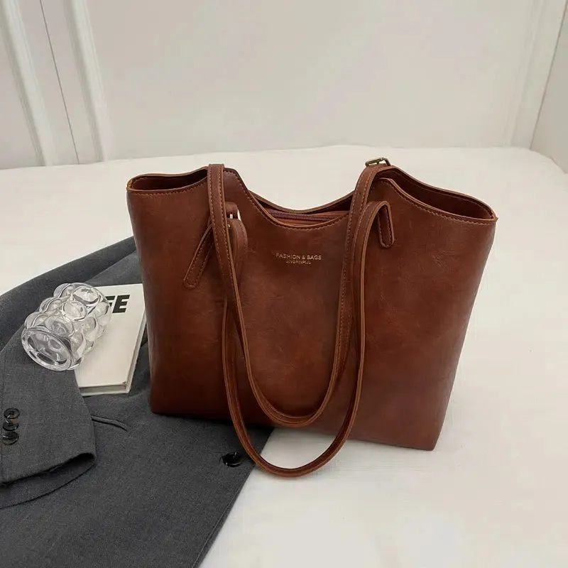 Charm Accessory Leather Tote Bag