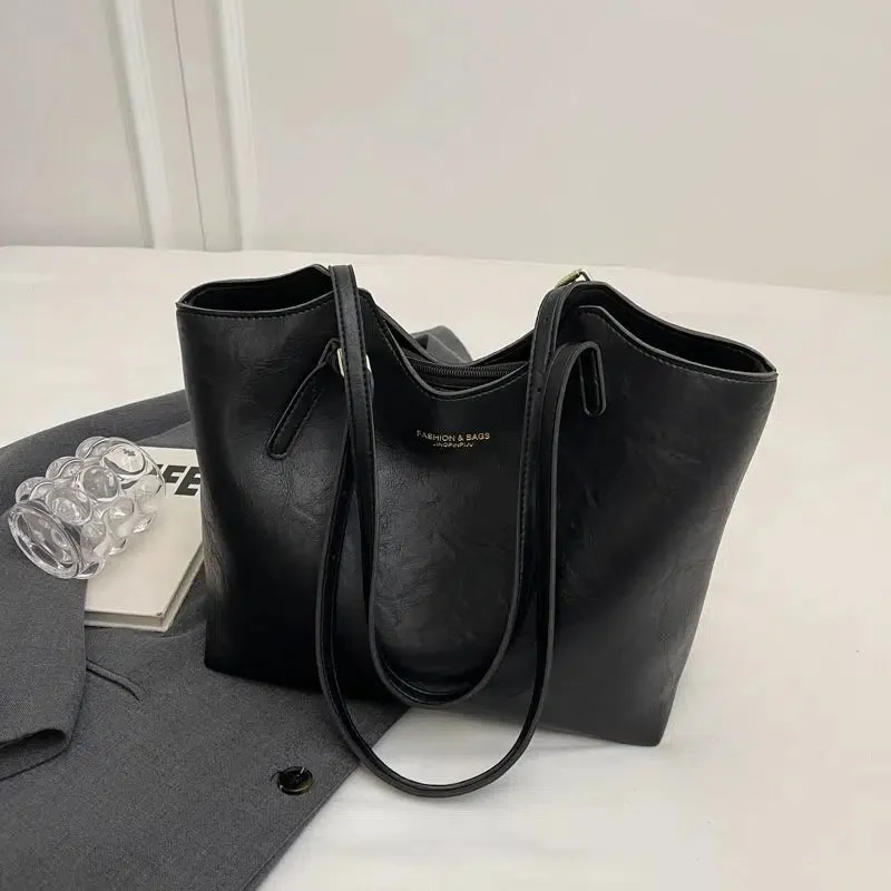 Charm Accessory Leather Tote Bag