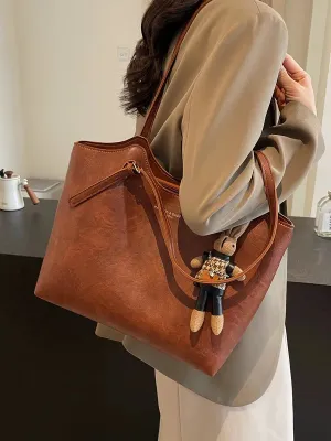 Charm Accessory Leather Tote Bag