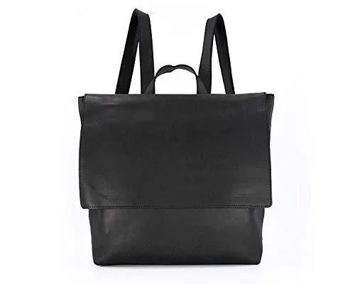 Classic Black Leather Backpack, Laptop Handbag