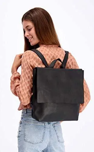 Classic Black Leather Backpack, Laptop Handbag